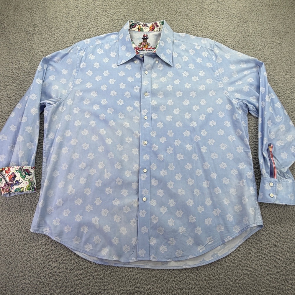 Robert Graham Button Down Mens 2XL Blue Excellent Elephant Print Long Sleeve